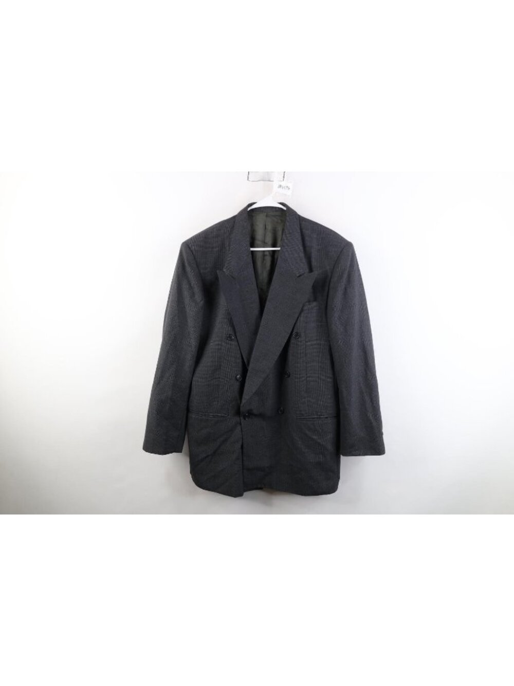 Vintage 80s 90s Mens 40L Wool Blend Double Breasted Suit Coat Blazer Jacket Gray